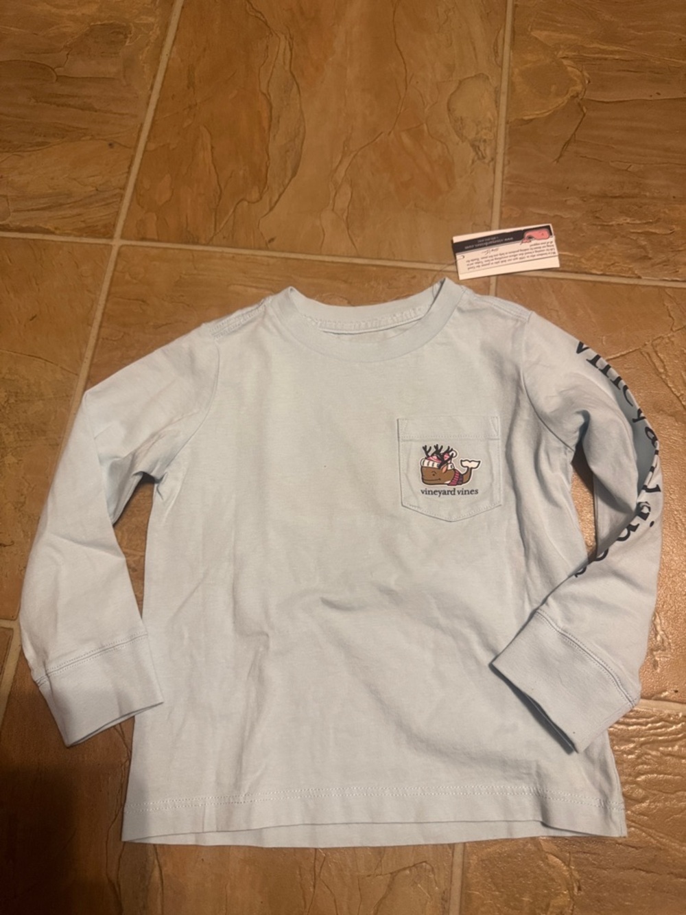 Vineyard Vines Pale Blue Long-Sleeve Pocket Tee with Whale Patch